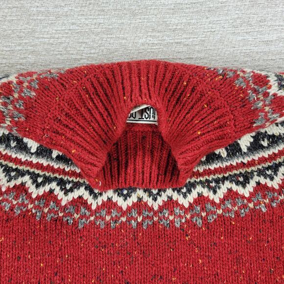 Vintage Just Design Fair Isle Sweater Women’s M Red Mock Neck Nordic Snowflake - Picture 12 of 13
